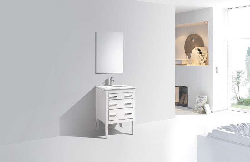 Eiffel 24” Inch High Gloss White Vanity W/ White Counter Top