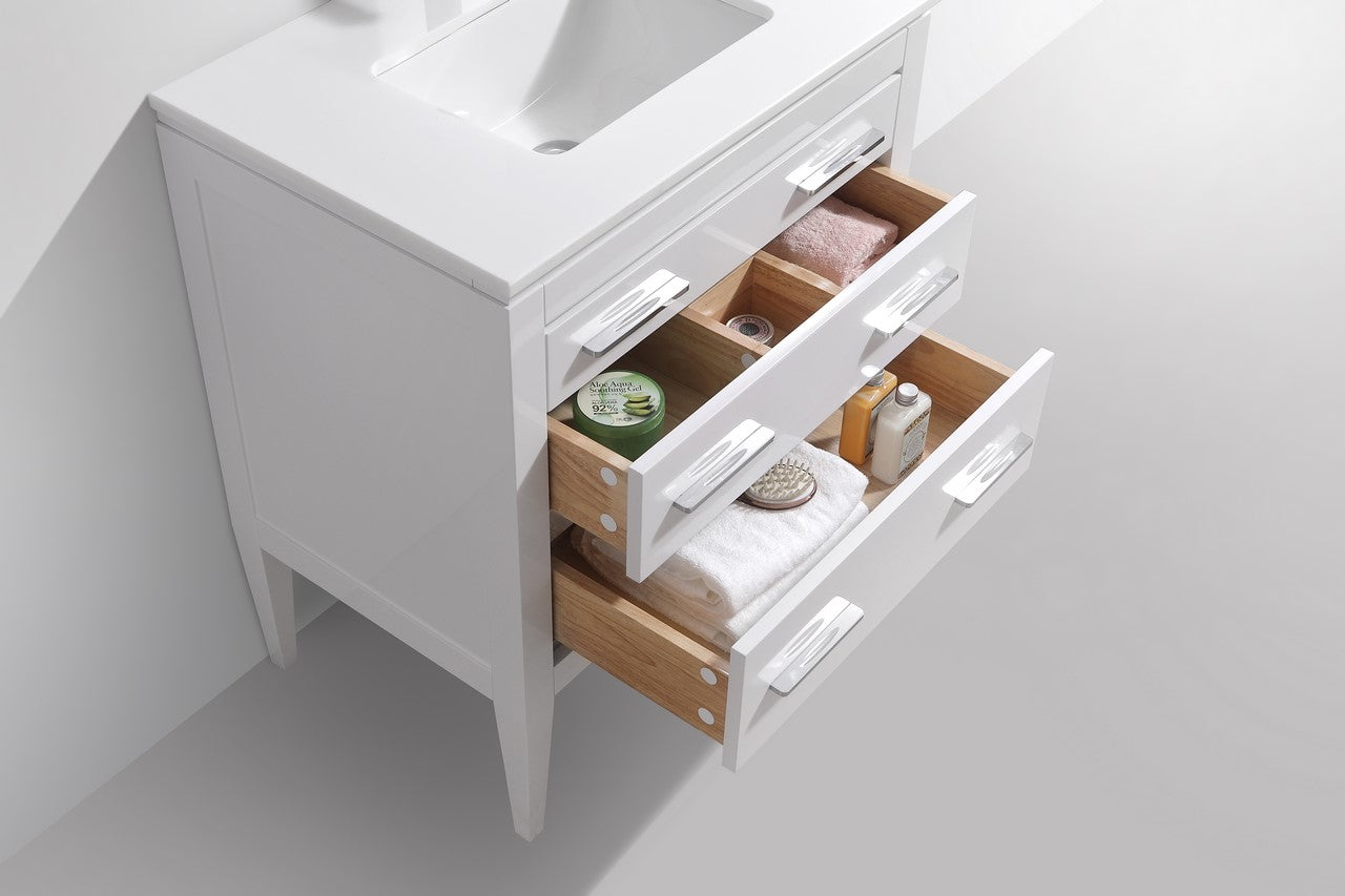 Eiffel 30” Inch High Gloss White Vanity W/ White Countertop