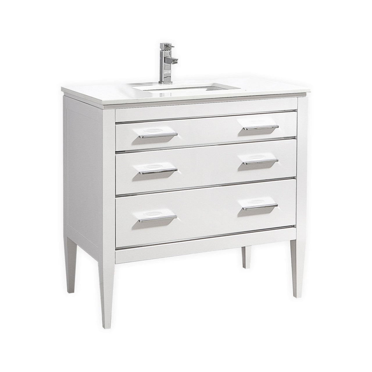 Eiffel 36” Inch High Gloss White Vanity W/ White Counter Top
