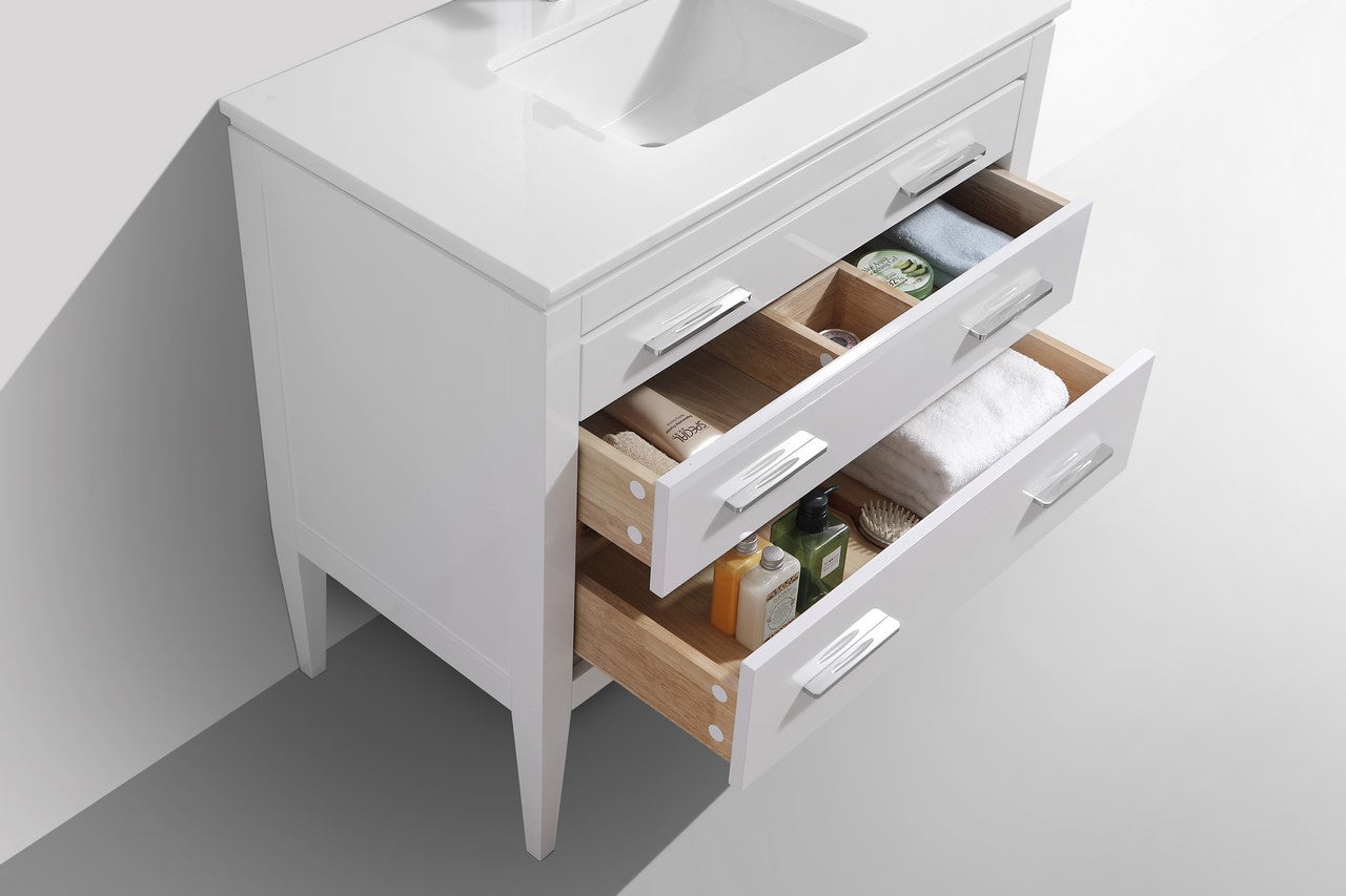 Eiffel 36” Inch High Gloss White Vanity W/ White Counter Top