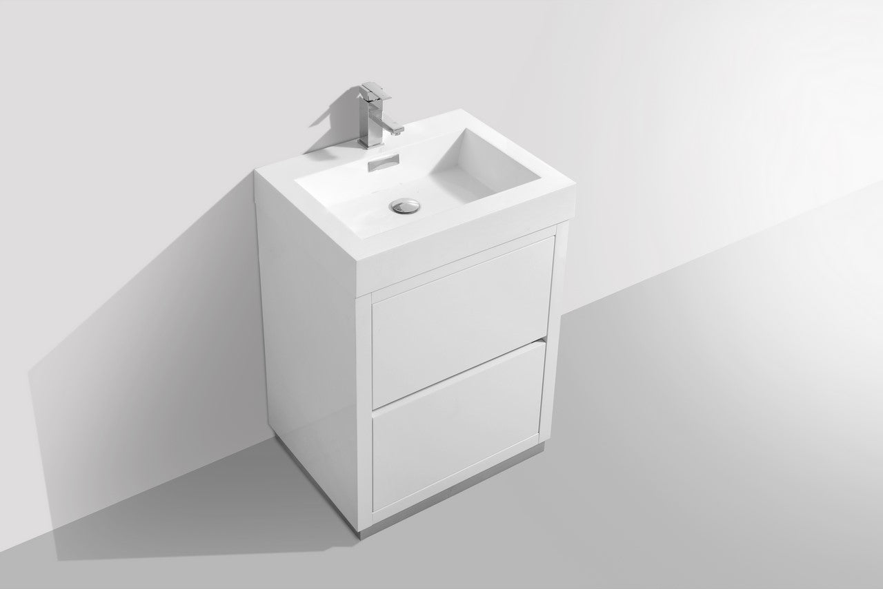 Bliss 24″ Inch High Gloss White Free Standing Modern Bathroom Vanity
