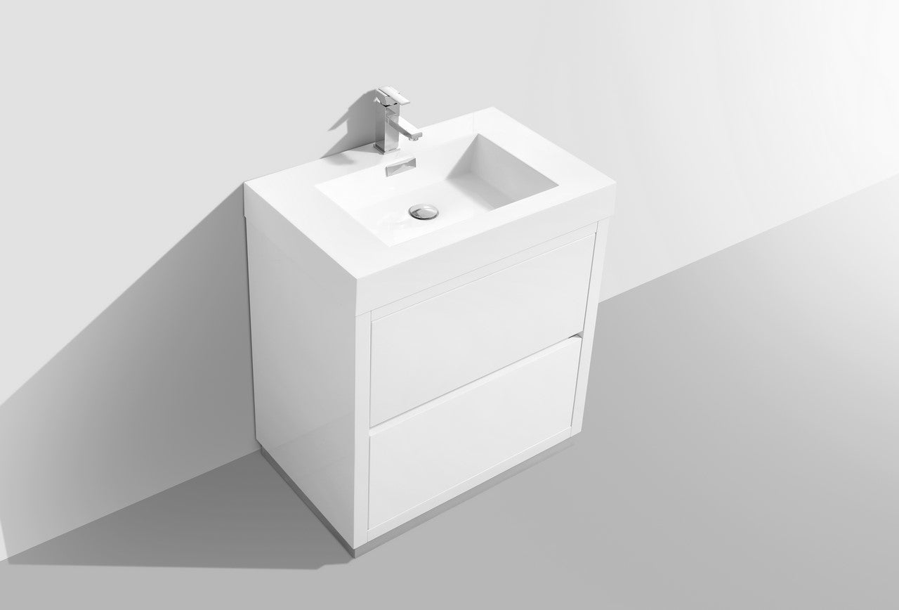 Bliss 30″ Inch High Gloss White Free Standing Modern Bathroom Vanity