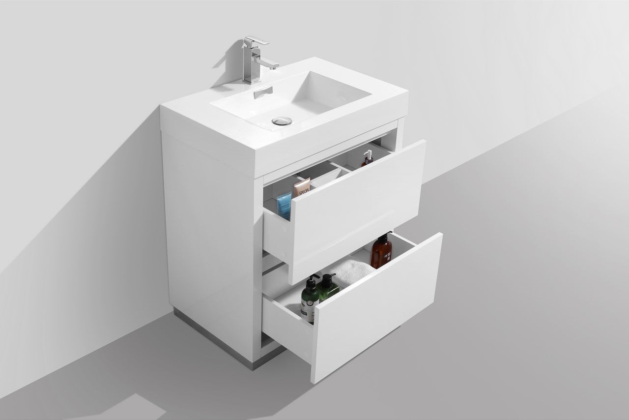 Bliss 30″ Inch High Gloss White Free Standing Modern Bathroom Vanity