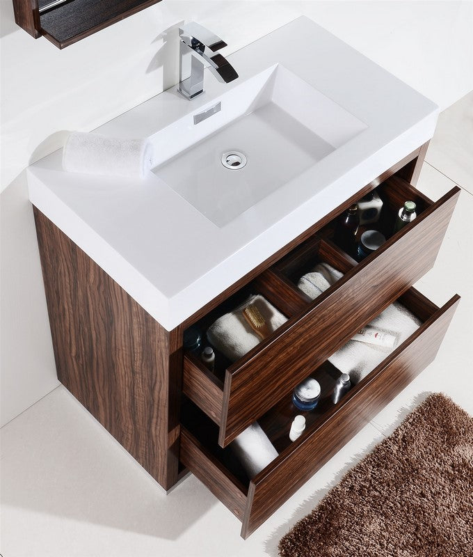 Bliss 36″ Inch Walnut Free Standing Modern Bathroom Vanity
