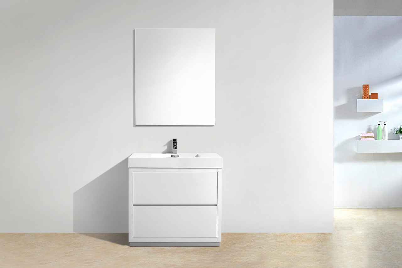 Bliss 36″ Inch High Gloss White Free Standing Modern Bathroom Vanity