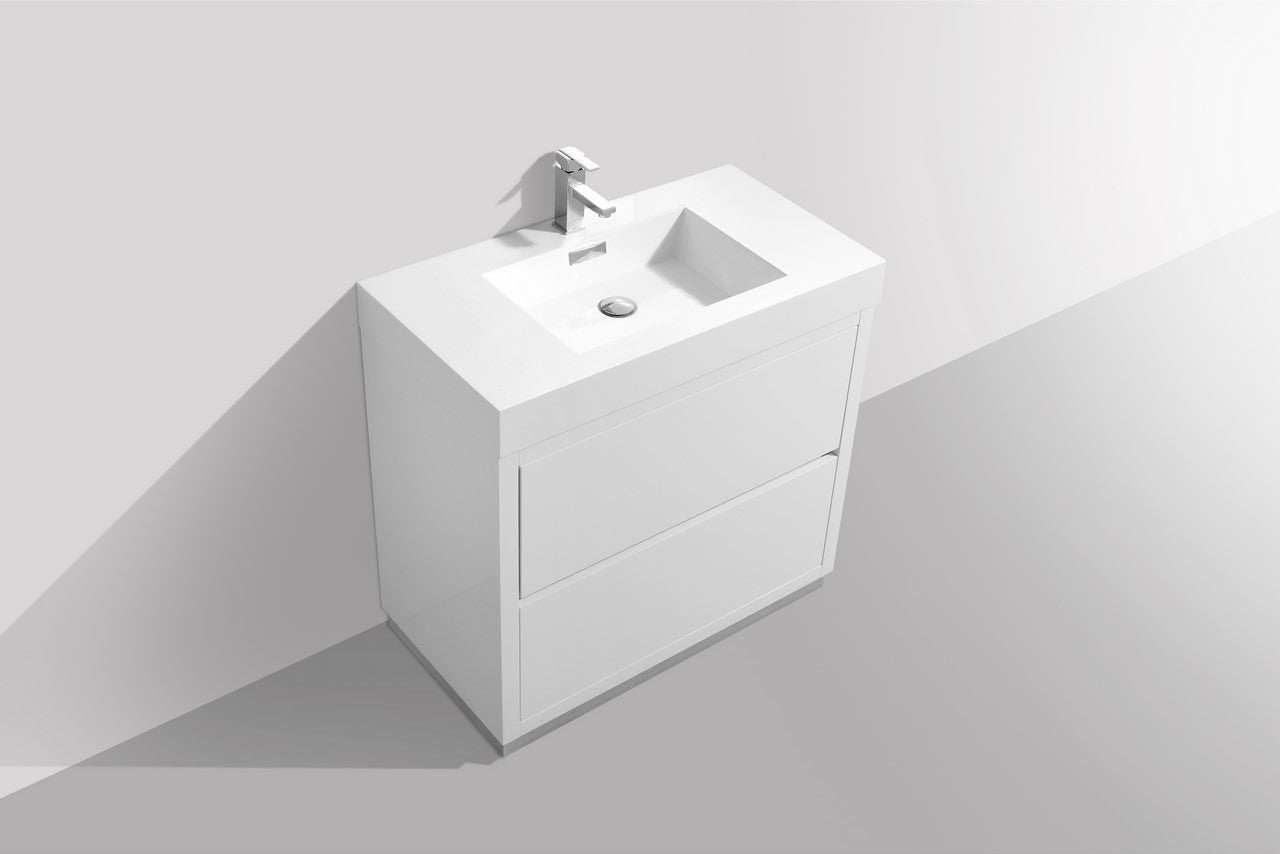 Bliss 36″ Inch High Gloss White Free Standing Modern Bathroom Vanity
