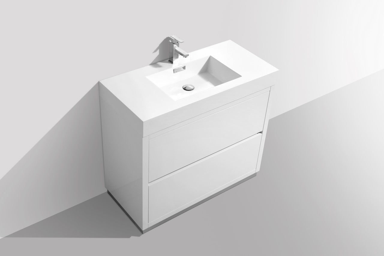 Bliss 40′′ Inch High Gloss White Free Standing Modern Bathroom Vanity