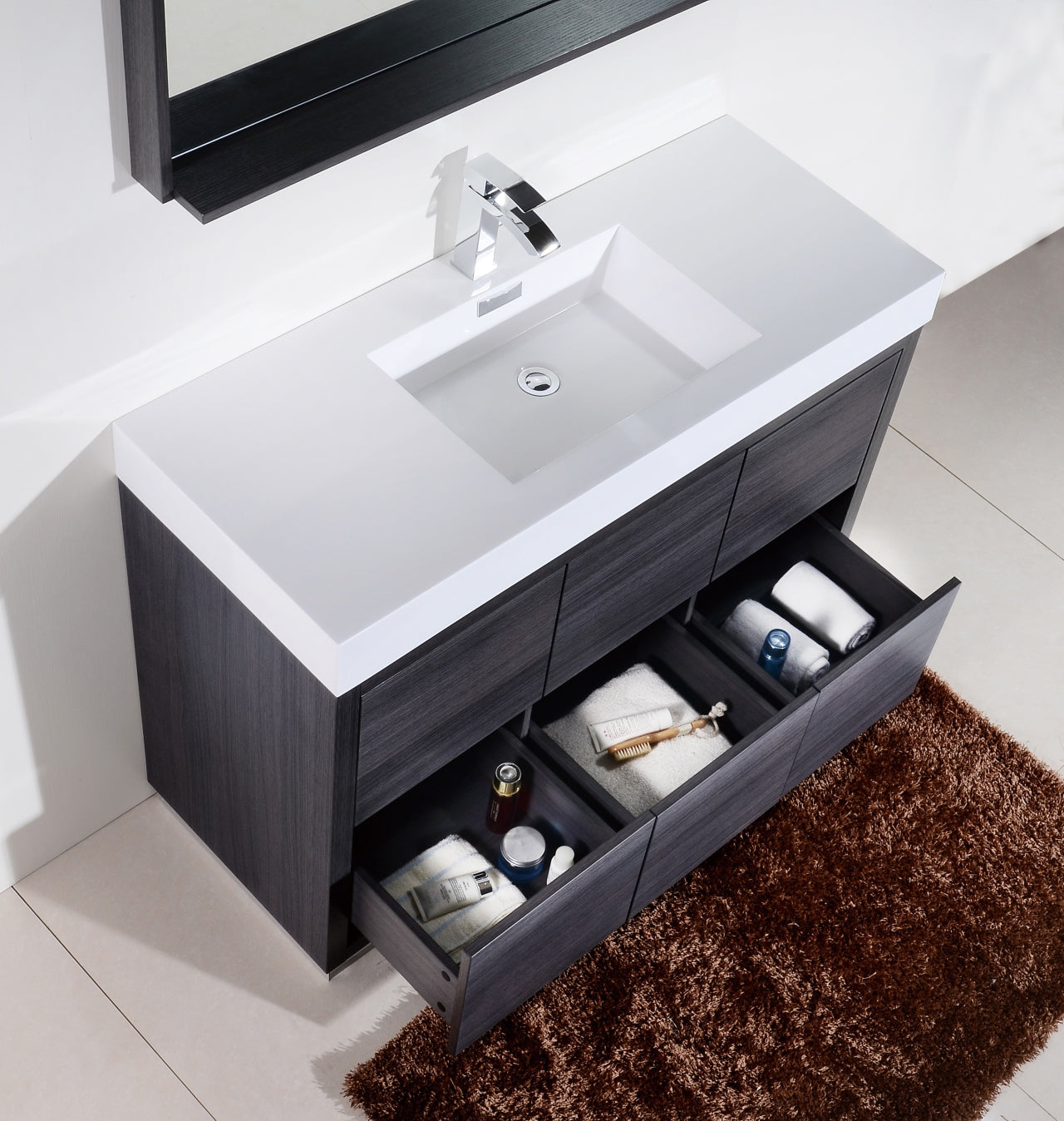 Bliss 48″ Inch Gray Oak Free Standing Modern Bathroom Vanity
