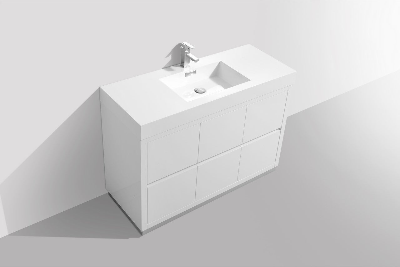 Bliss 48″ Inch High Gloss White Free Standing Modern Bathroom Vanity