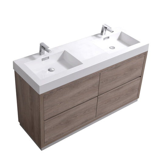 Bliss 60″ Inch Double Sink Butternut Free Standing Modern Bathroom Vanity