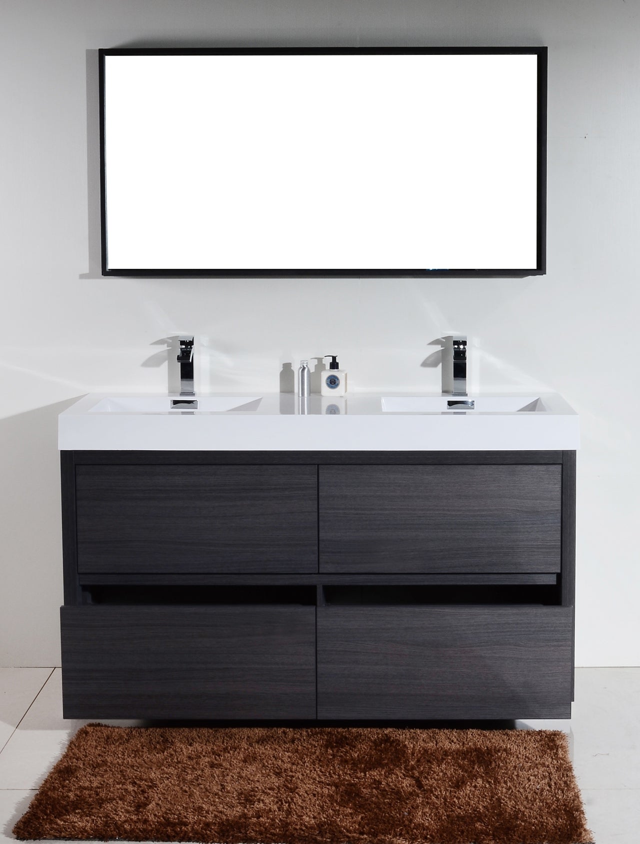 Bliss 60″ Inch Double Sink Gray Oak Free Standing Modern Bathroom Vanity