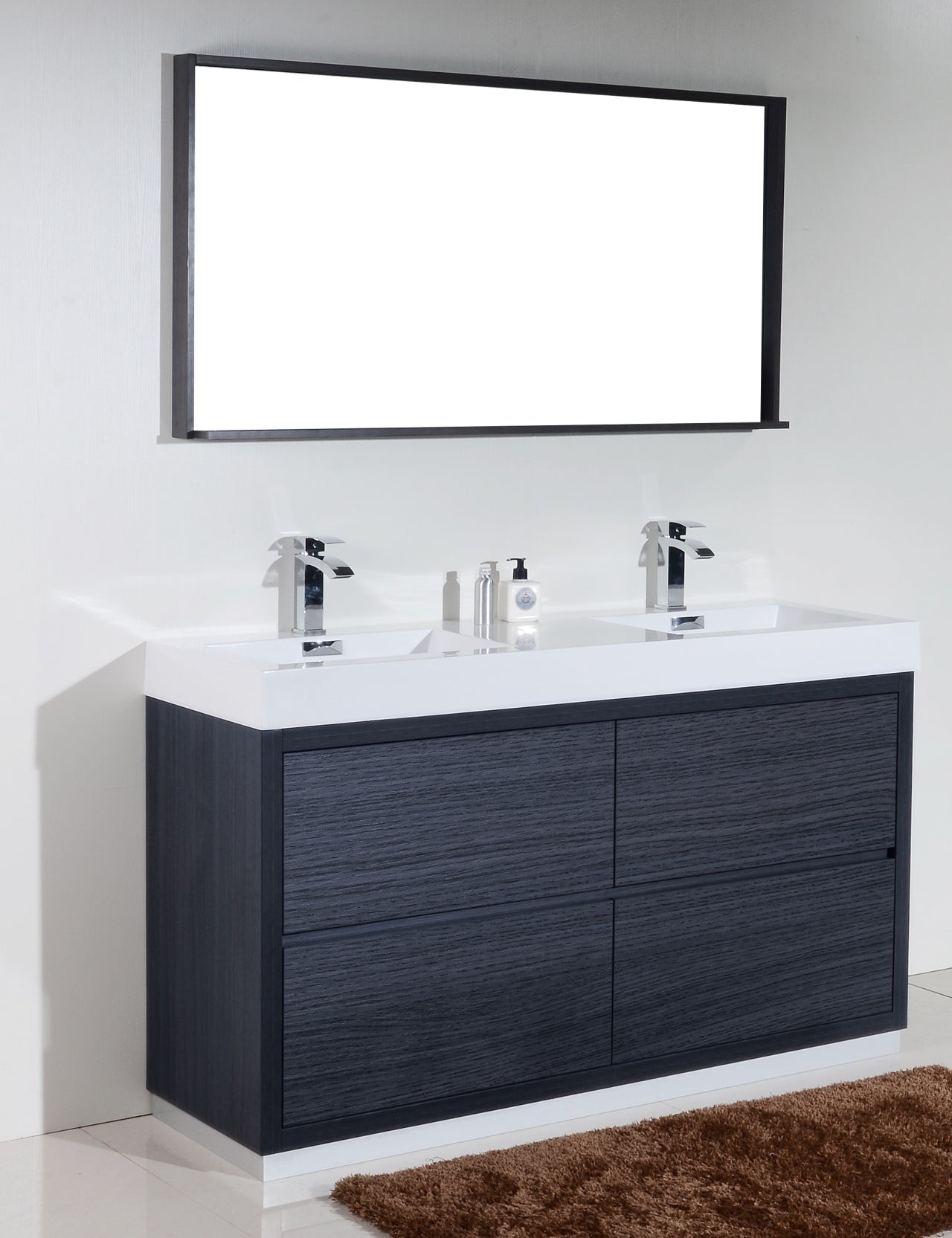 Bliss 60″ Inch Double Sink Gray Oak Free Standing Modern Bathroom Vanity