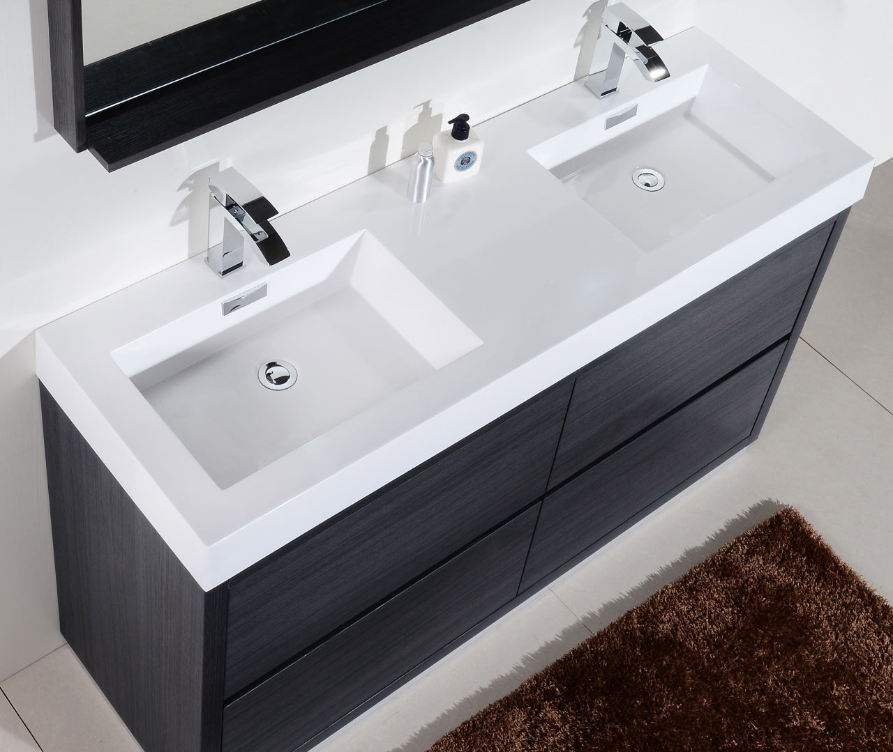 Bliss 60″ Inch Double Sink Gray Oak Free Standing Modern Bathroom Vanity