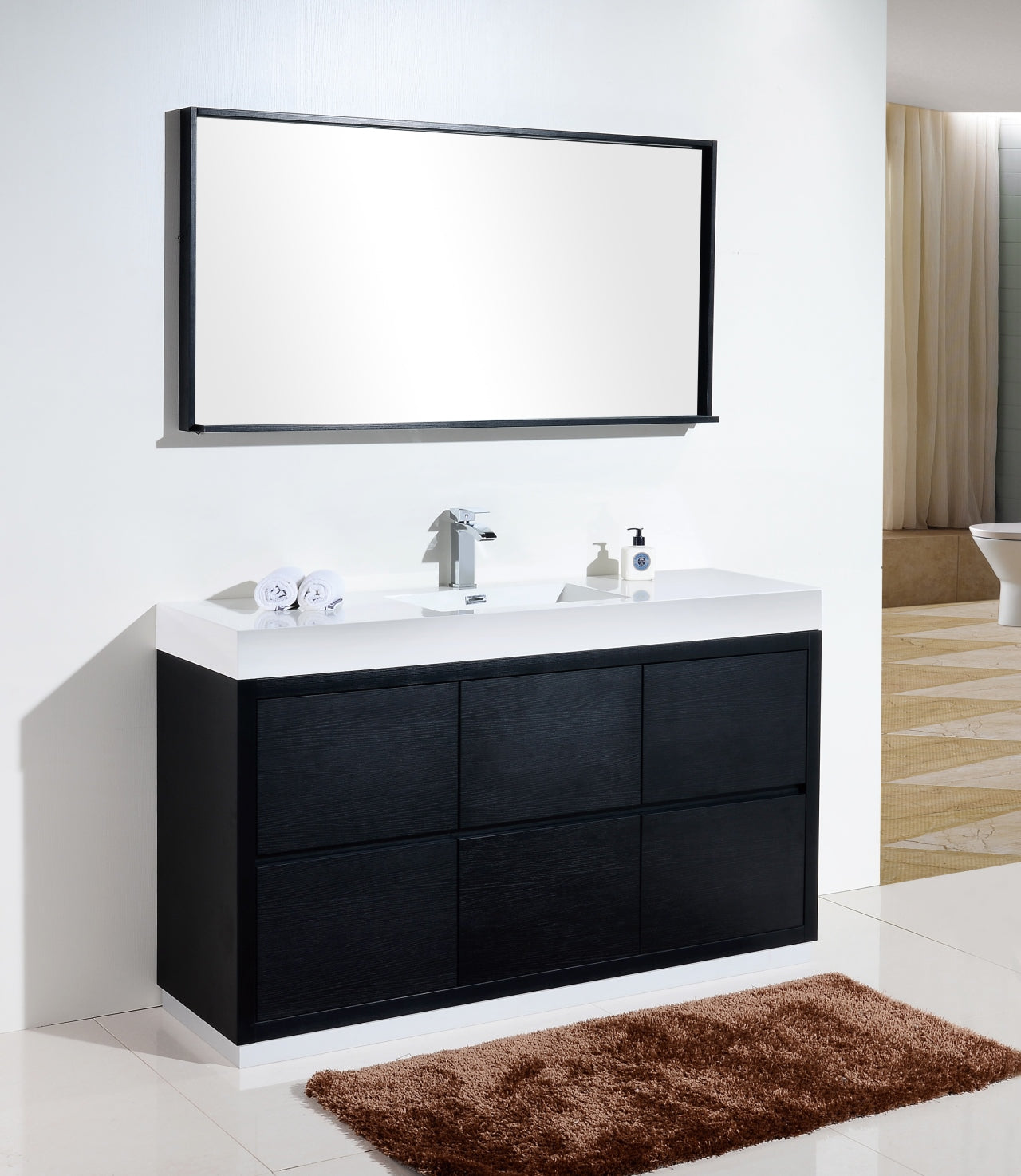 Bliss 60″ Inch Single Sink Black Free Standing Modern Bathroom Vanity