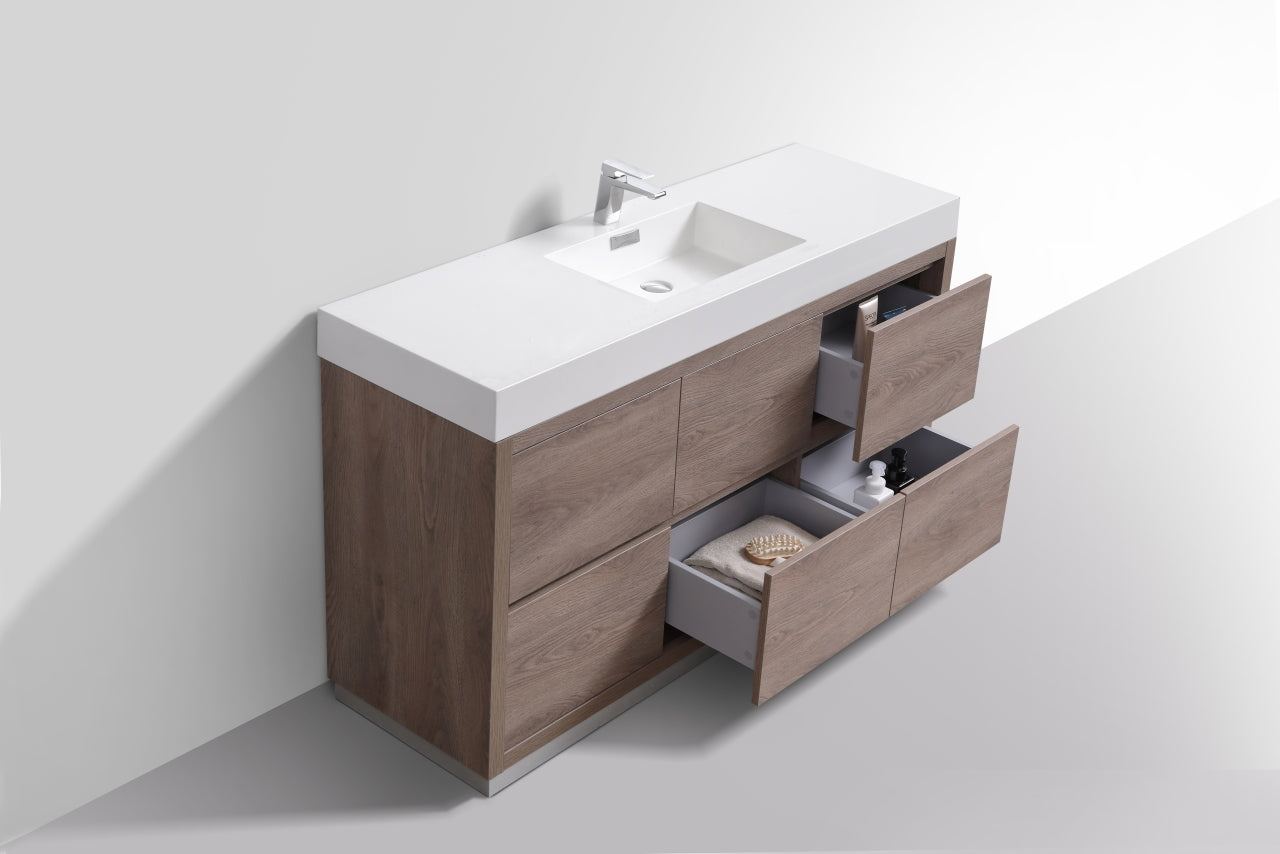 Bliss 60″ Inch Single Sink Butternut Floor Mount Modern Bathroom Vanity