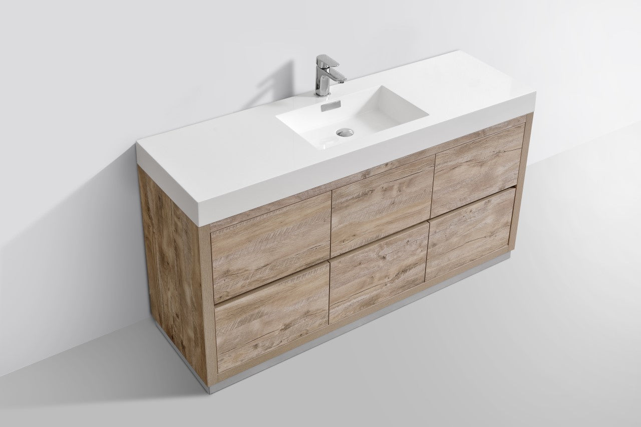 Bliss 60″ Inch Single Sink Floor Mount Nature Wood Modern Bathroom Vanity