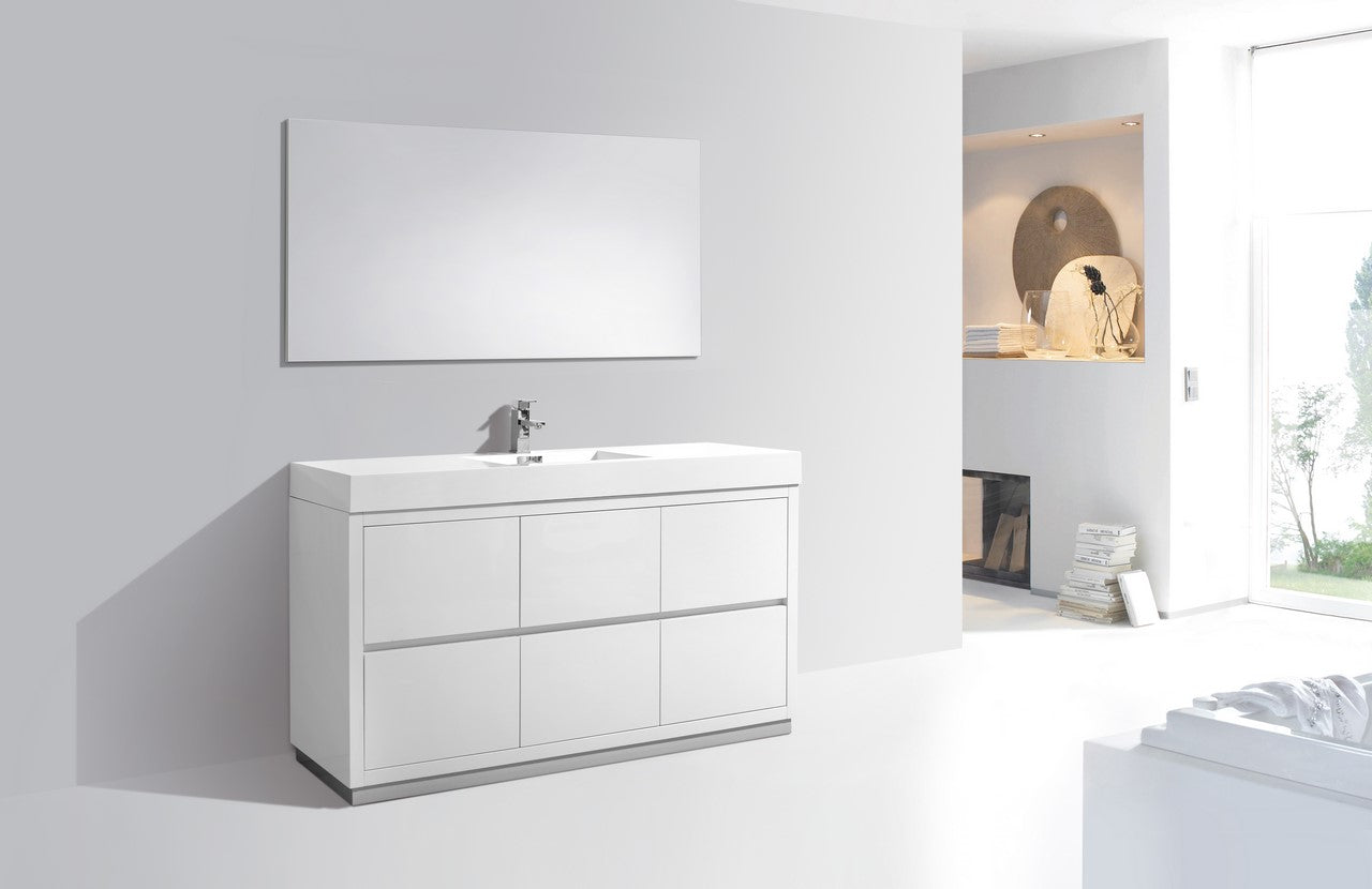 Bliss 60″ Inch Single Sink High Gloss White Free Standing Modern Bathroom Vanity