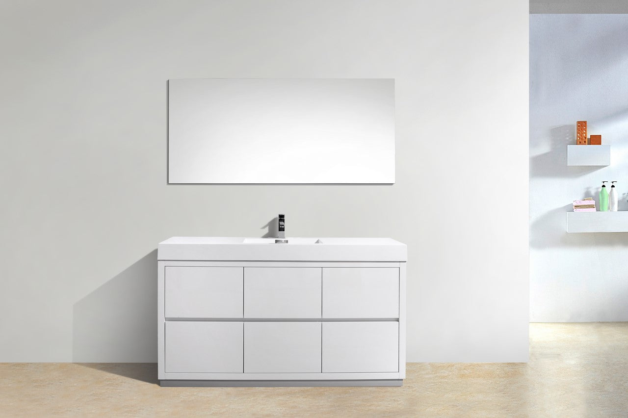 Bliss 60″ Inch Single Sink High Gloss White Free Standing Modern Bathroom Vanity