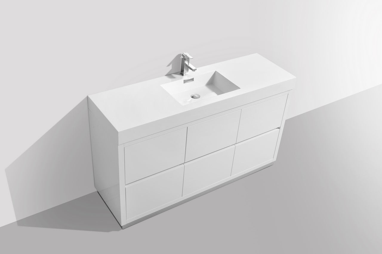 Bliss 60″ Inch Single Sink High Gloss White Free Standing Modern Bathroom Vanity