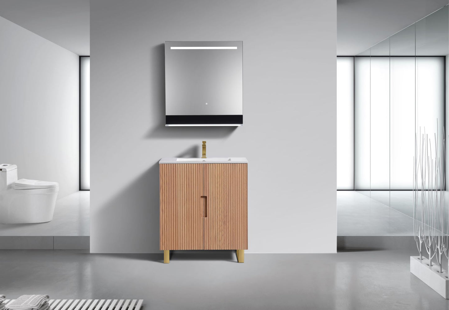 32” Fiore Free Standing Bathroom Vanity w/ Gold Legs – Oakwood
