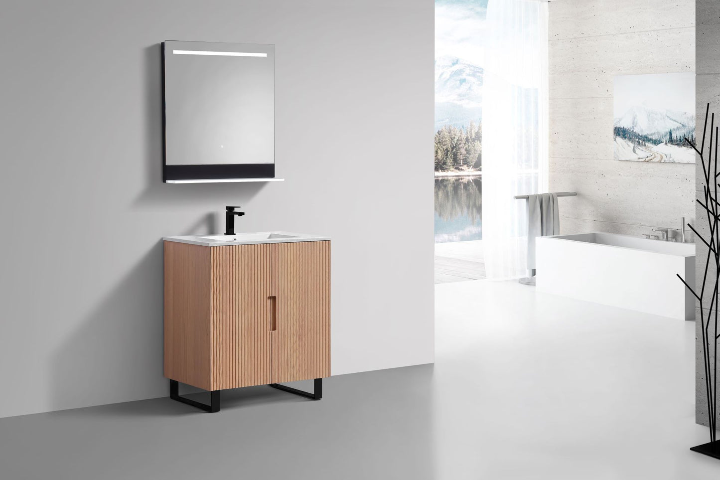 32” Fiore Free Standing Bathroom Vanity w/ Matte Black Legs – Oakwood