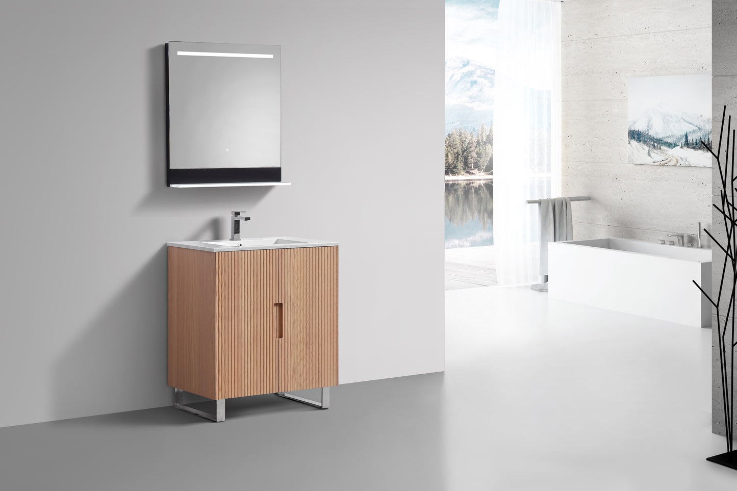 32” Fiore Free Standing Bathroom Vanity w/ Chrome Legs – Oakwood