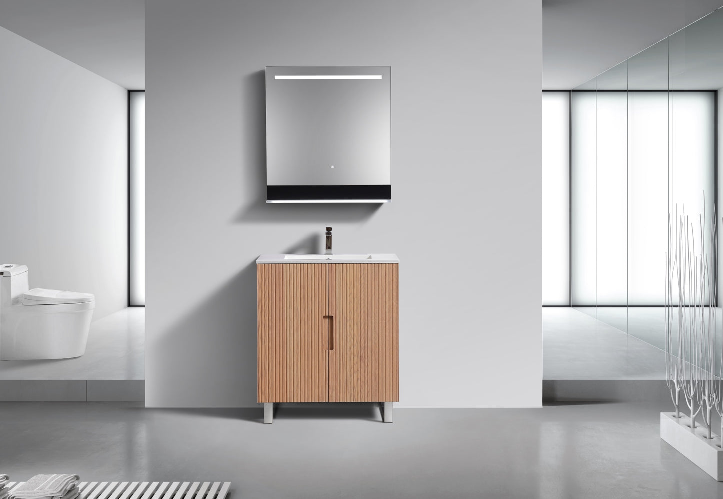 32” Fiore Free Standing Bathroom Vanity w/ Chrome Legs – Oakwood