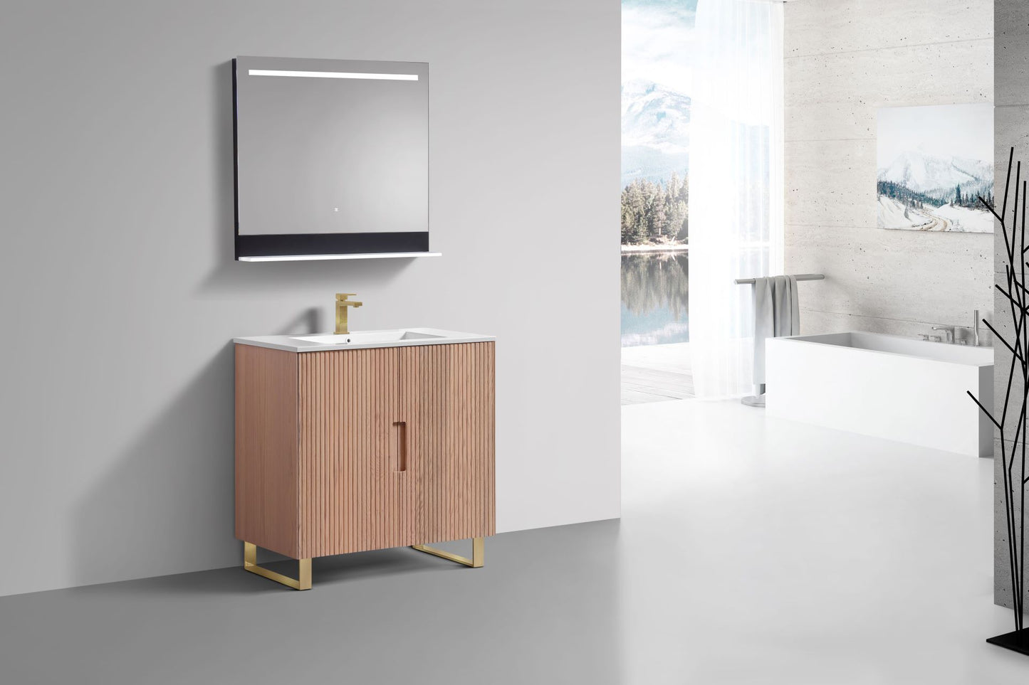 36” Fiore Free Standing Bathroom Vanity w/ Gold Legs – Oakwood