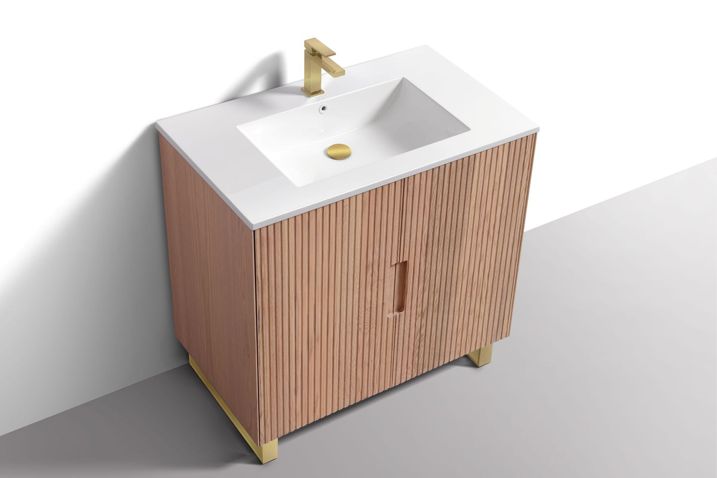 36” Fiore Free Standing Bathroom Vanity w/ Gold Legs – Oakwood