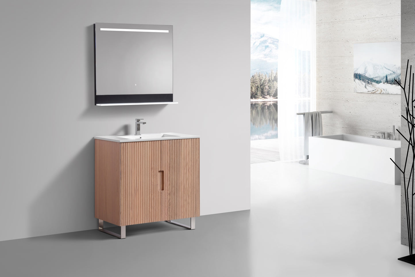 36” Fiore Free Standing Bathroom Vanity w/ Chrome Legs – Oakwood
