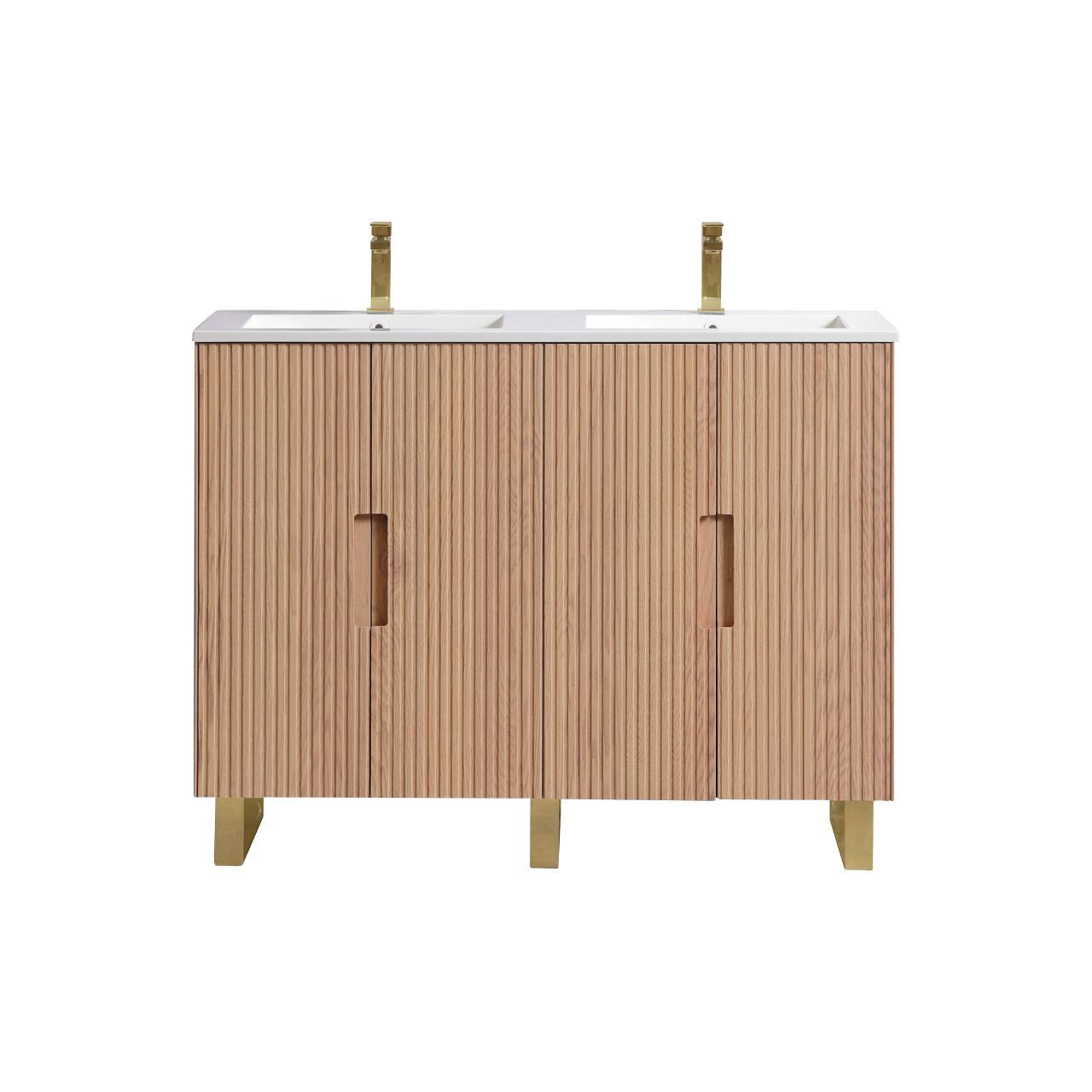 48” Fiore Double Sink Free Standing Bathroom Vanity w/ Gold Legs – Oakwood