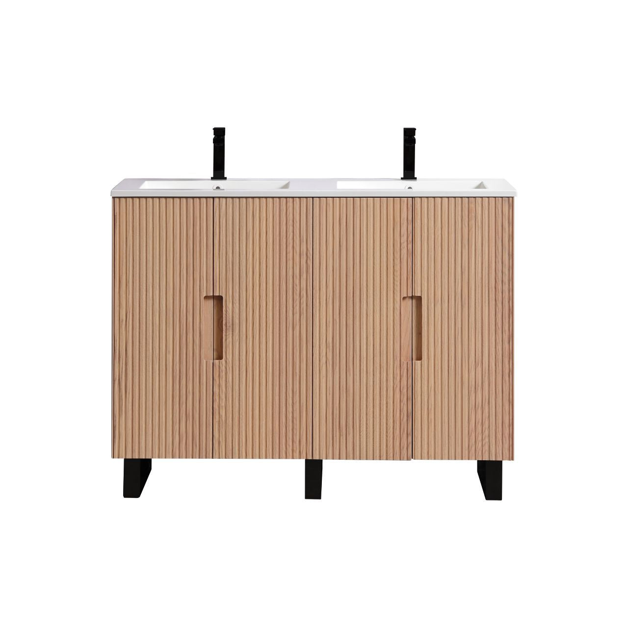 48” Fiore Double Sink Free Standing Bathroom Vanity w/ Matte Black Legs – Oakwood