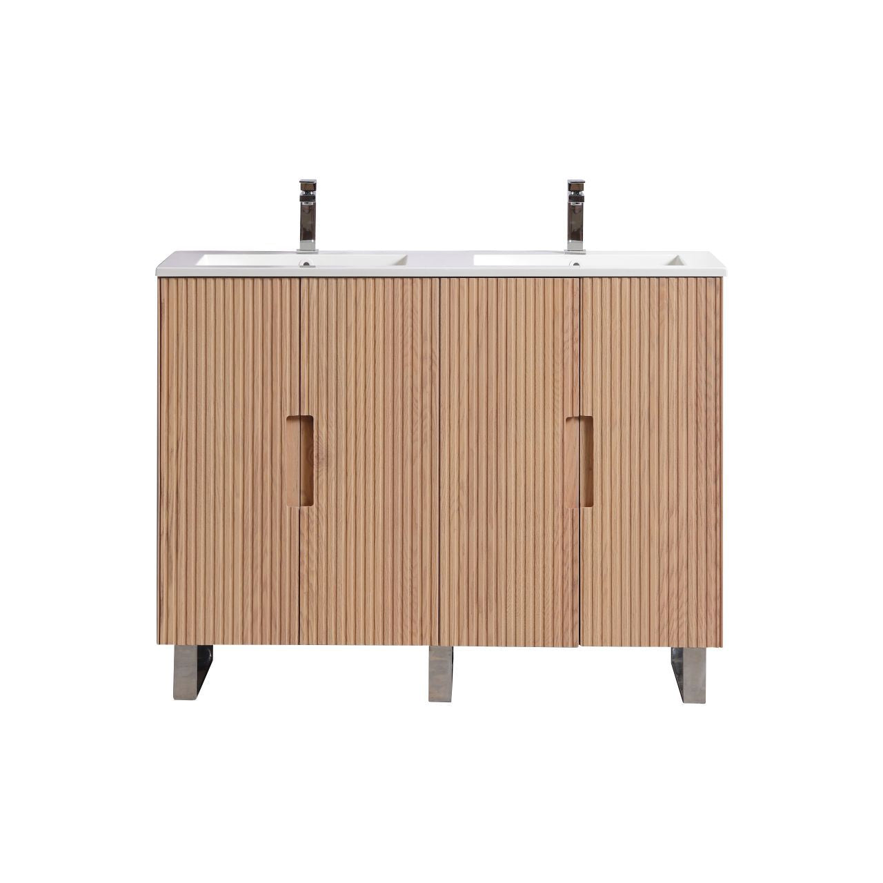 48” Fiore Double Sink Free Standing Bathroom Vanity w/ Chrome Legs – Oakwood
