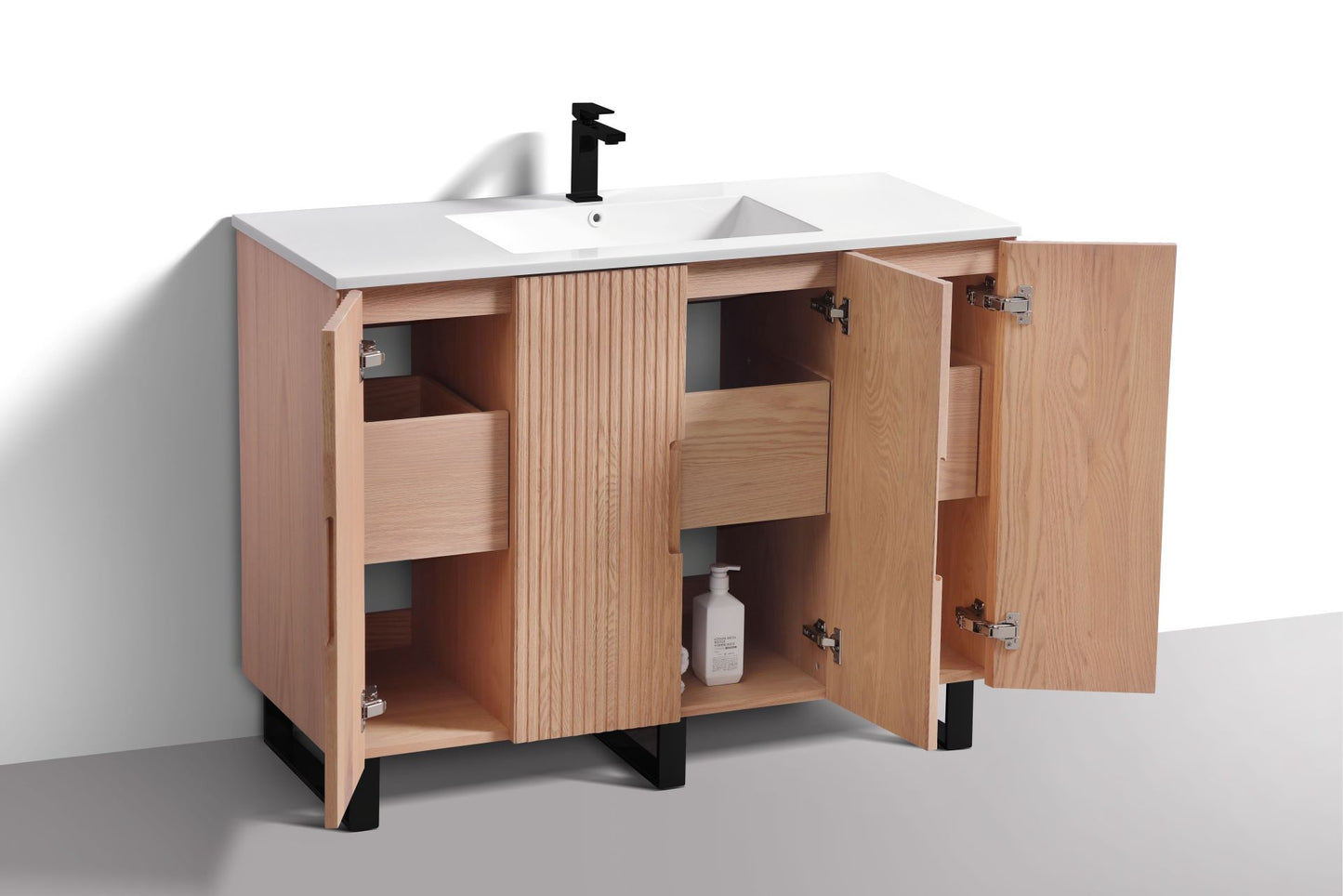 48” Fiore Single Sink Free Standing Bathroom Vanity w/ Matte Black Legs – Oakwood