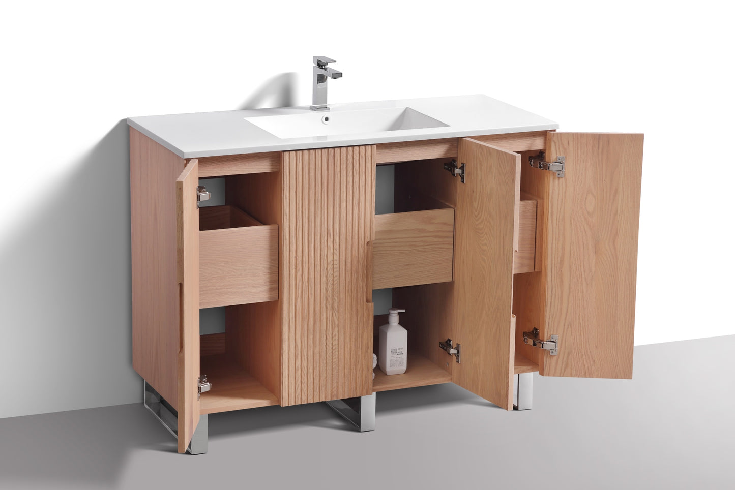 48” Fiore Single Sink Free Standing Bathroom Vanity w/ Chrome Legs – Oakwood