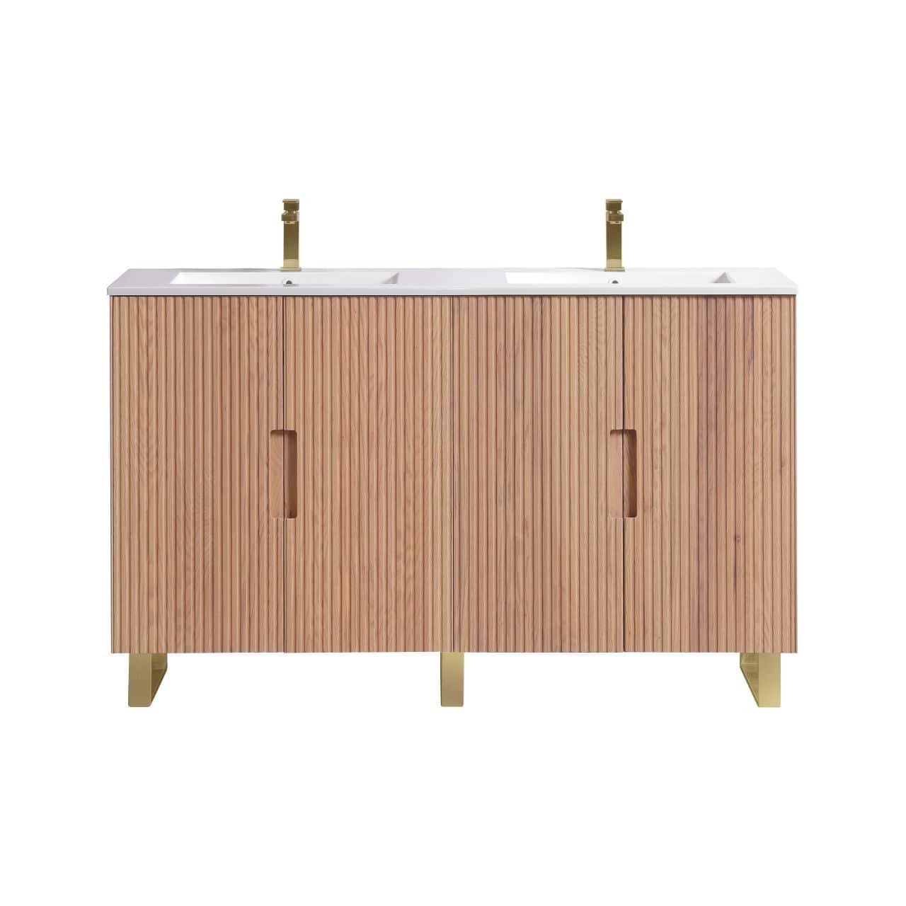 60” Fiore Double Sink Free Standing Bathroom Vanity w/ Gold Legs – Oakwood