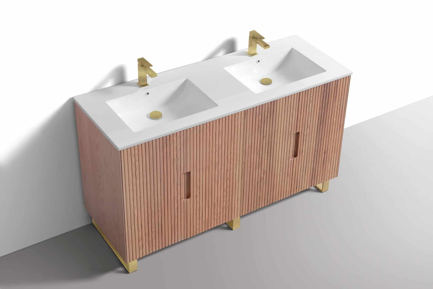 60” Fiore Double Sink Free Standing Bathroom Vanity w/ Gold Legs – Oakwood