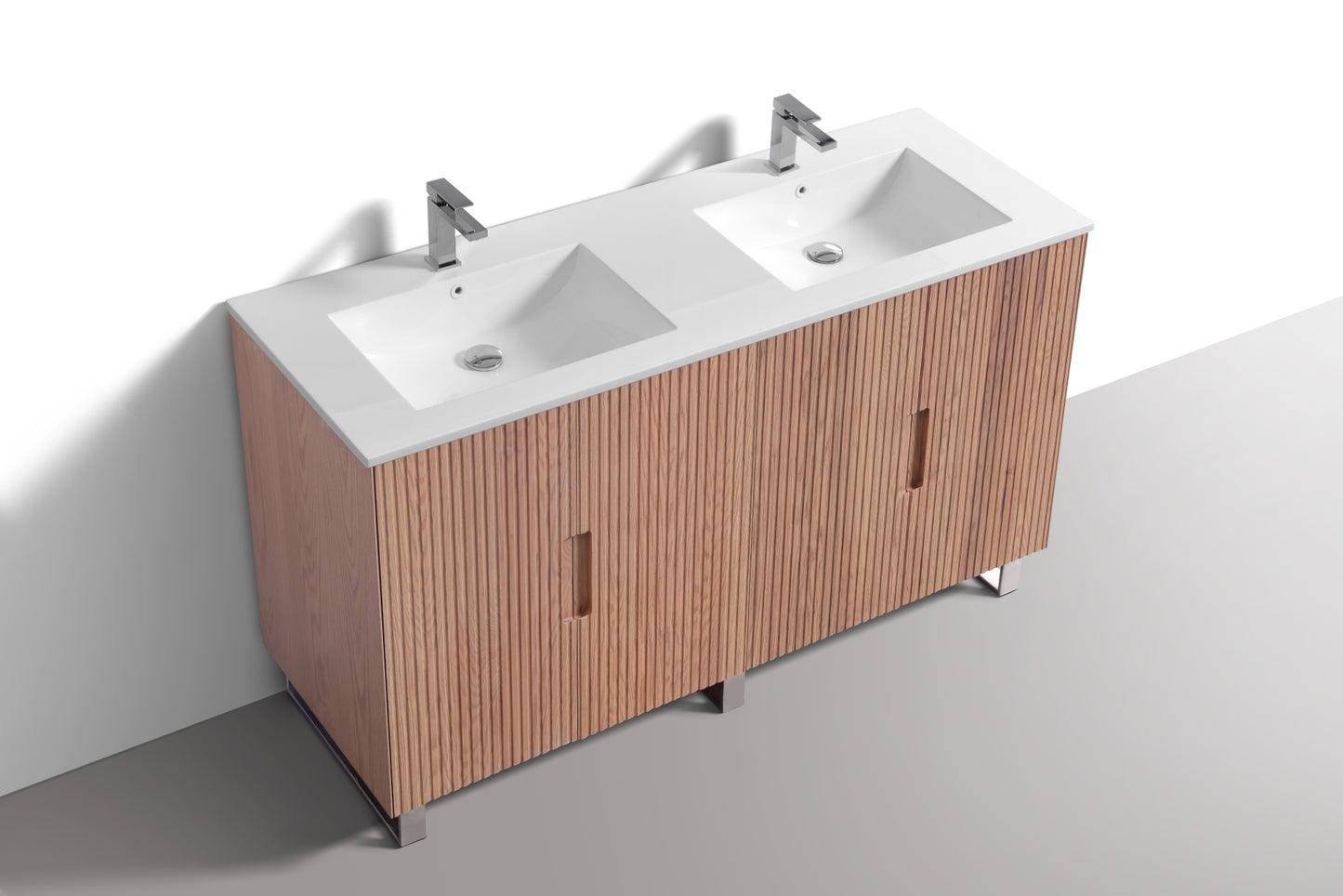 60” Fiore Double Sink Free Standing Bathroom Vanity w/ Chrome Legs – Oakwood