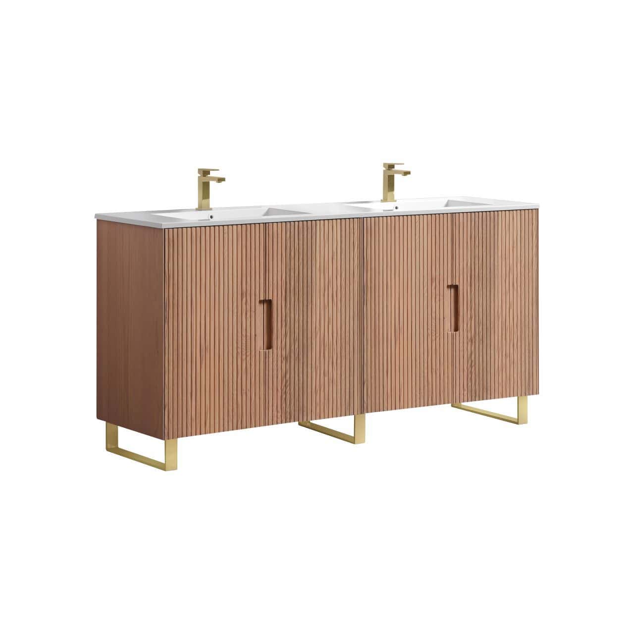 71.2” Fiore Double Sink Free Standing Bathroom Vanity w/ Gold Legs – Oakwood