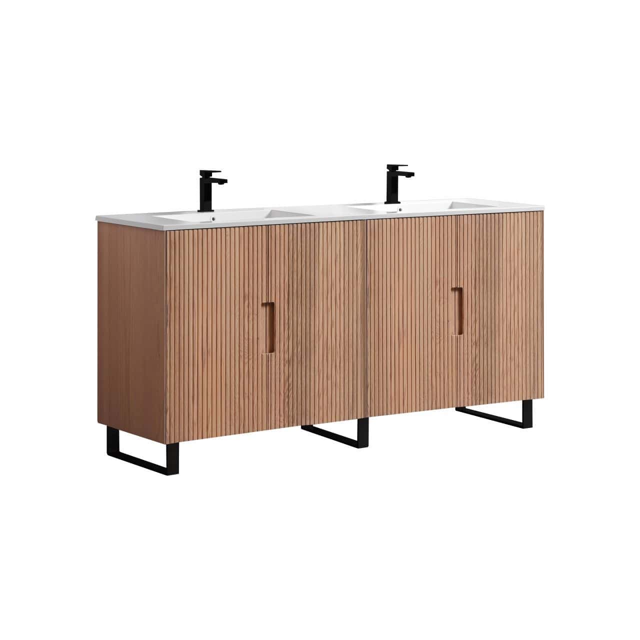 71.2” Fiore Double Sink Free Standing Bathroom Vanity w/ Matte Black Legs – Oakwood