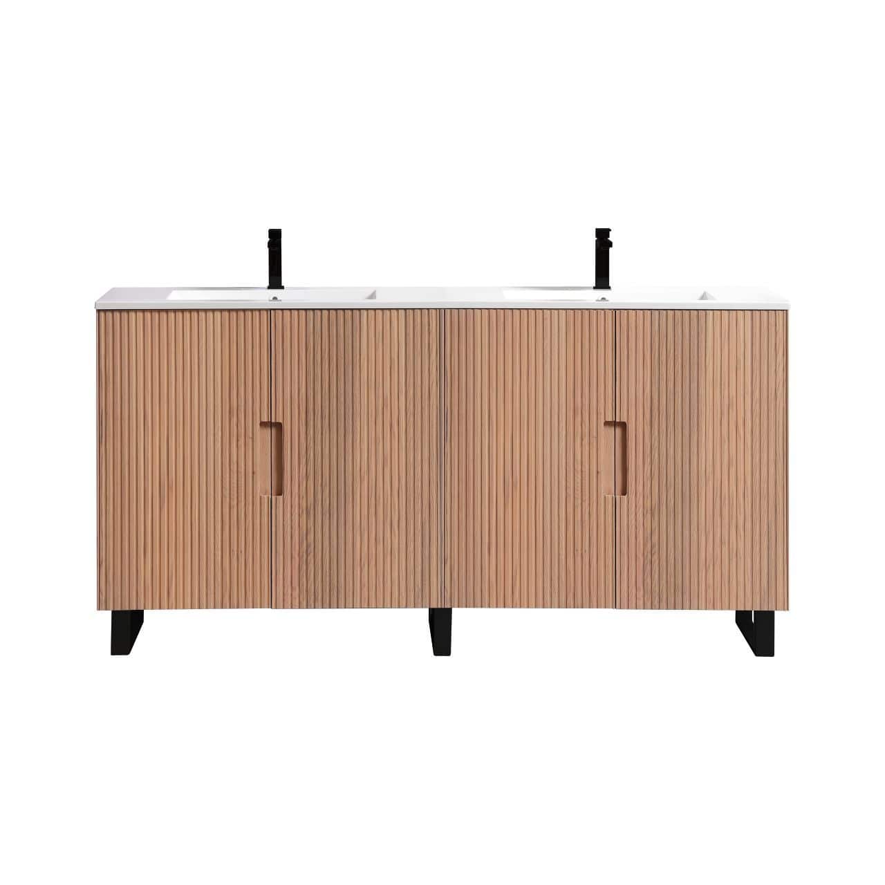 71.2” Fiore Double Sink Free Standing Bathroom Vanity w/ Matte Black Legs – Oakwood