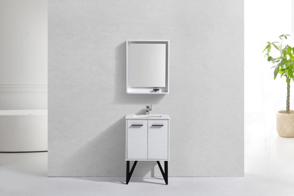 Bosco 24″ Inch High Gloss White Modern Bathroom Vanity W/ White Countertop