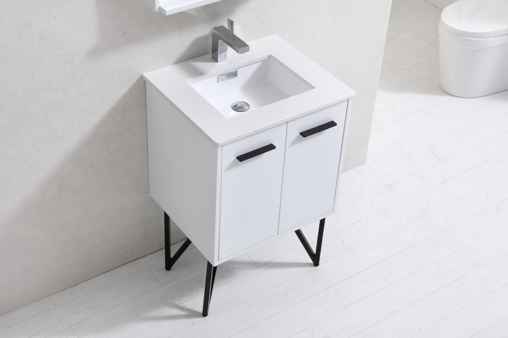 Bosco 24″ Inch High Gloss White Modern Bathroom Vanity W/ White Countertop
