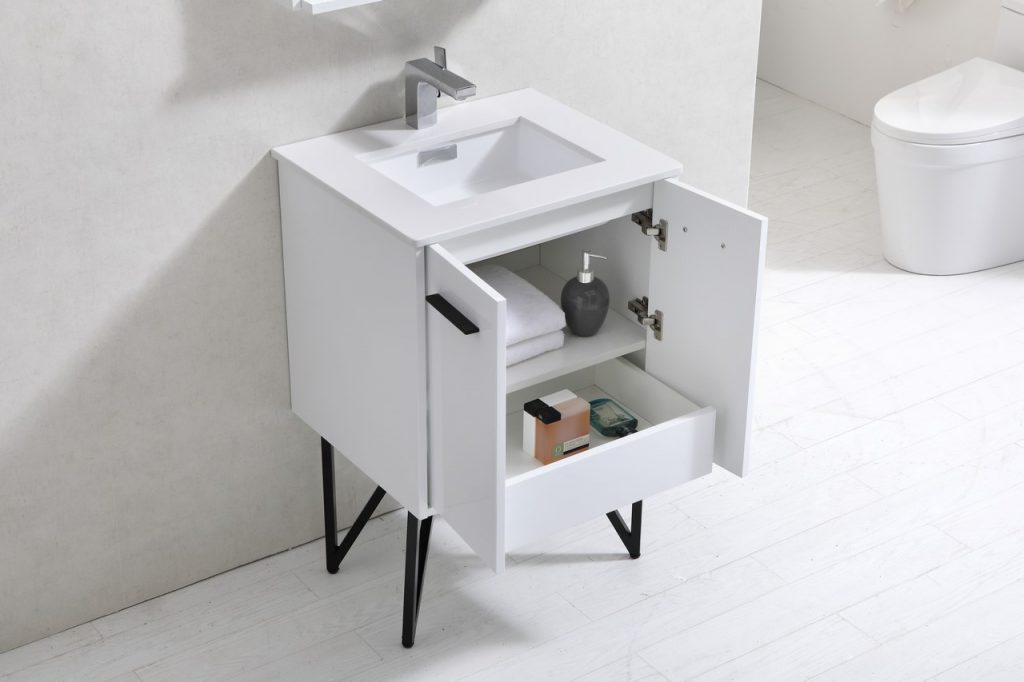 Bosco 24″ Inch High Gloss White Modern Bathroom Vanity W/ White Countertop
