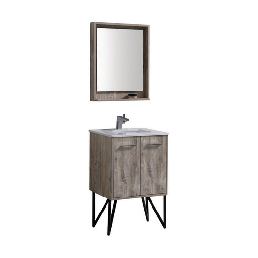 Bosco 24″ Inch Nature Wood Modern Bathroom Vanity W/ White Countertop