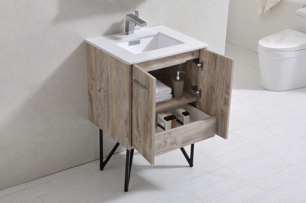 Bosco 24″ Inch Nature Wood Modern Bathroom Vanity W/ White Countertop