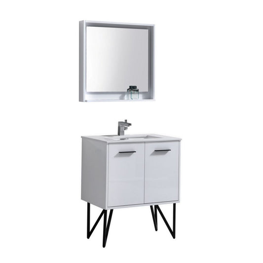 Bosco 30″ Inch High Gloss White Modern Bathroom Vanity W/ White Countertop