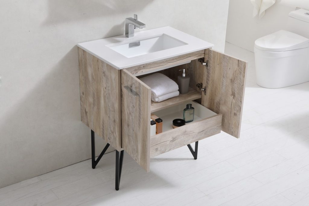 Bosco 30″ Inch Single Sink Modern Bathroom Vanity W/ Cream Countertop