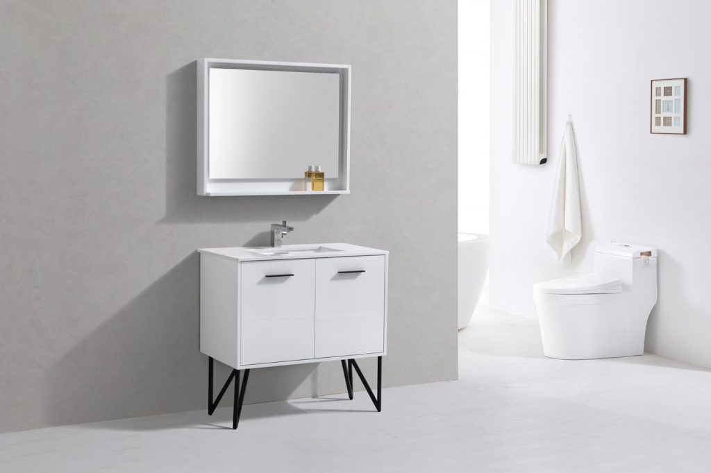 Bosco 36″ Inch Single Sink High Gloss White Modern Bathroom Vanity W/ White Countertop