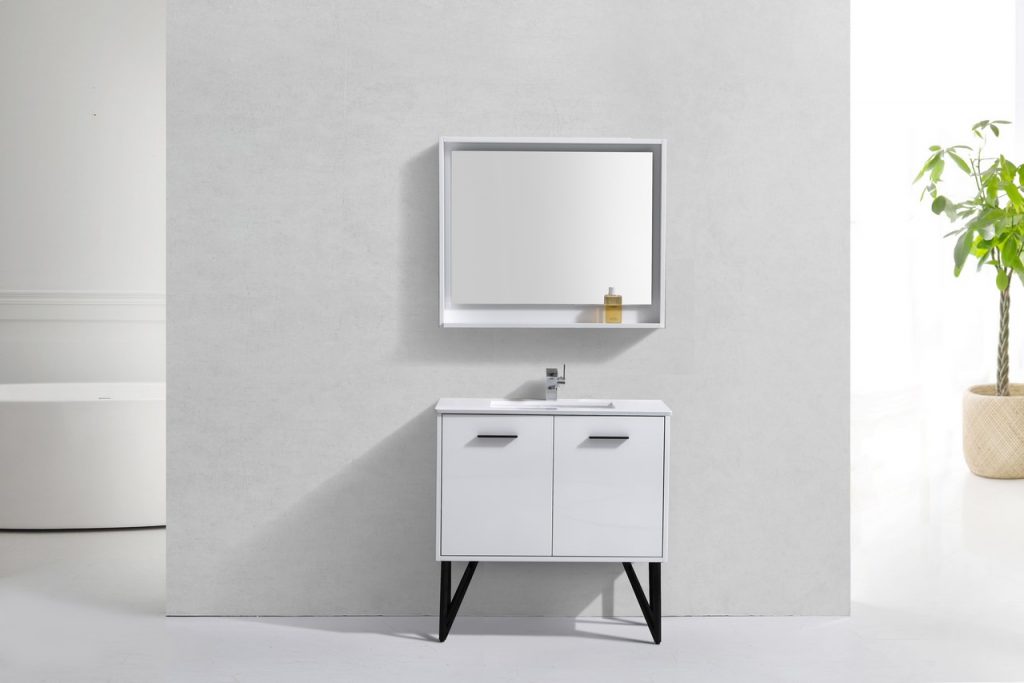 Bosco 36″ Inch Single Sink High Gloss White Modern Bathroom Vanity W/ White Countertop